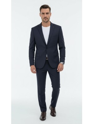 Plus Scorpion Erkek Slim Fit Mikro Dokulu Takım Elbise Çift  Düğmeli Modern Kesim
