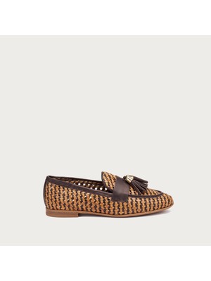 Kadın Sneaker 95V6 Frau  Woven Leather Loafers Wıth Tassels