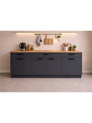 T Designo Tiny Mutfak 3 Çekmeceli 4 Kapaklı Alt Modül 200 cm - Çok Amaçlı Dolap -Tezgah Dahil