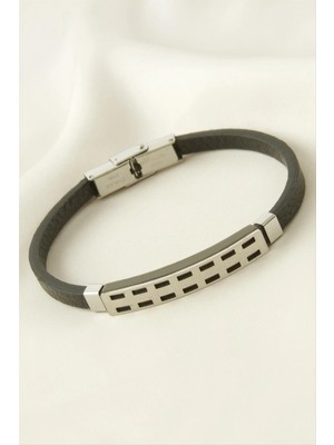Pileli Store Dikdörtgen Deri Çelik Bileklik