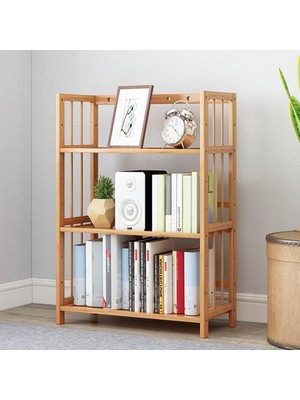 Valkyrie 3 Katlı Bambu Kitaplık 60X23X72 cm Doğal Ahşap Görünümlü Çok Amaçlı Dekoratif Raf