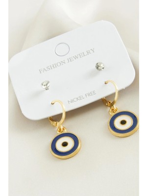 Kocadal 4 Adet Nazar Taşlı Mineli Halka Küpe