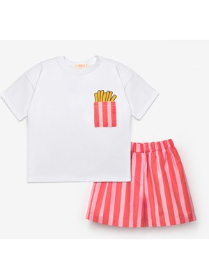 Le Mabelle Kırmızı Figürlü Çizgi Desenli Çocuk Tişört Şort Ikili Takım - Ellie
