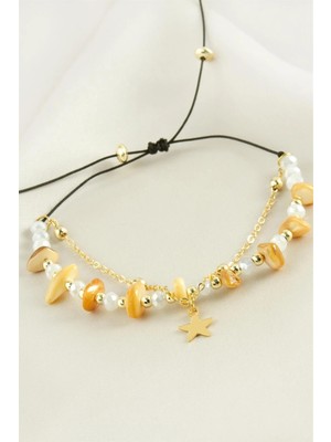 Kocadal Yıldızı Kırık Doğaltaş Kristal Zincirli Bileklik