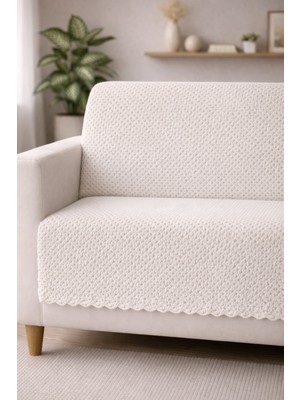 Bonny Home Krem Kaymaz Tabanlı Koltuk Örtüsü Kabartmalı Çok Amaçlı Parlak Çekyat Örtüsü Tekli Otera