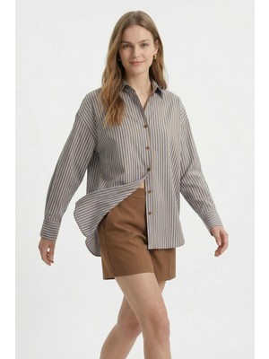 Rays Kahve Çizgili Salaş Gömlek 5475