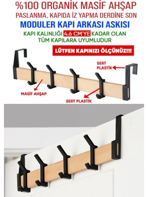 Nwood Nas-01 %100 Masif Ahşap Organik Kapı Arkası Elbise Askısı Paslanmaz, esnemez, kırılmaz