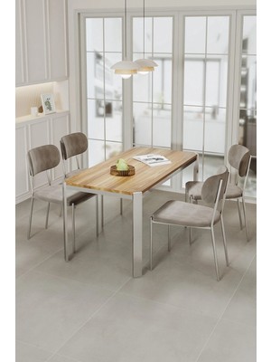 Asaella Mobilya Nexa Demir Metal Ayaklı 70X120 Sabit Masa Yemek Odası Takımı, Mutfak Takımı 4 Adet Sandalye