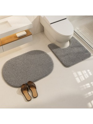 Eurobano Shaggy Oval 2'li Set Banyo Paspası 60X100-60X50 %100 Doğal Lateks Kaymaz Taban Yıkanabilir Banyo Seti