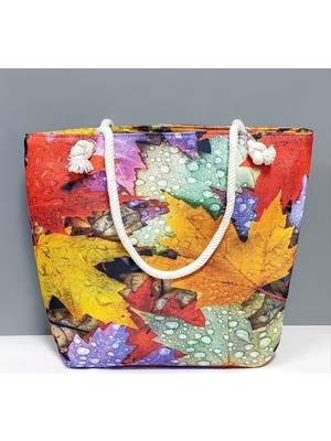 Kocadal Yaprak Desenli Plaj Çantası