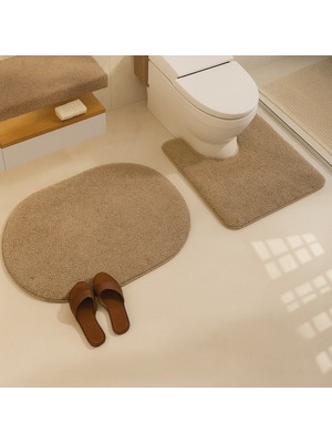 Eurobano Shaggy Oval 2'li Set Banyo Paspası 60X100-60X50 %100 Doğal Lateks Kaymaz Taban Yıkanabilir Banyo Seti