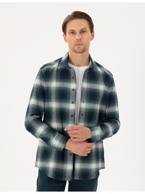 Pierre Cardin Erkek Yeşil Regular Fit Uzun Kollu Oduncu Gömlek 50293738-VR054
