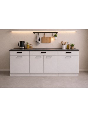 T Designo Tiny Mutfak 3 Çekmeceli 4 Kapaklı Alt Modül 200 cm - Çok Amaçlı Dolap -Tezgah Dahil