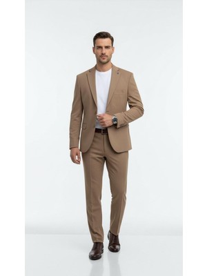 Plus Scorpion Erkek Slim Fit Mikro Dokulu Takım Elbise Çift  Düğmeli Modern Kesim