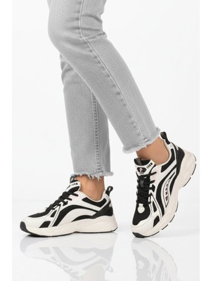 Pierre Cardin Beyaz Siyah Hafızalı Taban Fileli Hafif Kadın Spor Ayakkabı PCI-11369 G
