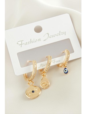 Kocadal 3 Adet Göz Zirkon Taşlı Küpe