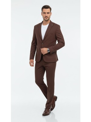 Plus Scorpion Erkek Slim Fit Mikro Dokulu Takım Elbise Çift  Düğmeli Modern Kesim