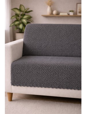 Bonny Home Antrasit Kaymaz Tabanlı Koltuk Örtüsü Kabartmalı Çok Amaçlı Parlak Çekyat Örtüsü Tekli Otera