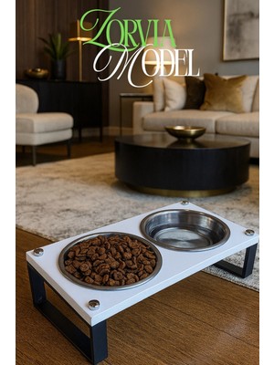 Reyo Ok-Ay Store Zorvia Paslanmaz Çelik Kedi Köpek Mama ve Su Kabı Standı, %10 Eğimli, Ergonomik, Yükseltilmiş Sağlıklı Beslenme, Siyah-Beyaz