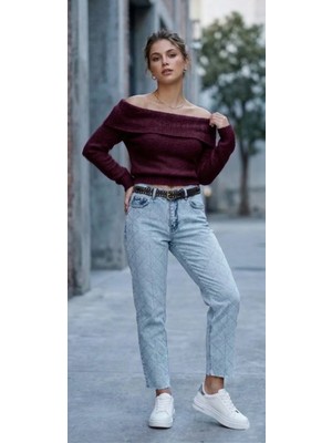 Mersi Bordo Kazak Triko Madonna Yaka