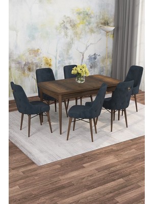 Asaella Mobilya Jusie Barok Desen 80X132 Açılabilir Sunta Masa Yemek Odası Takımı, Mutfak Takımı 6 Adet Sandalye