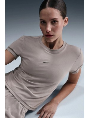 Nike Chill Knit Crop Womens Ss Crew Metal Swoosh Kadın Crop Bej