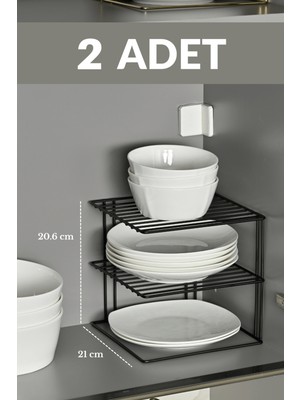 Edora Home 2'li Mat Siyah 3 Katlı Dolap Içi Tabaklık Bardaklık Mutfak Düzenleyici Raf Paslanmaz Metal, Çok Al Az Öde