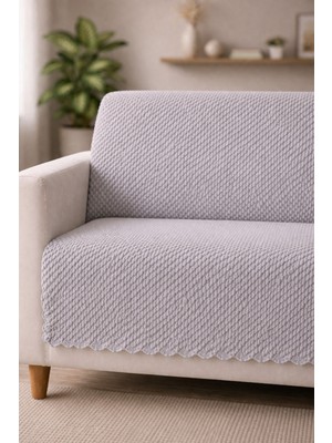 Bonny Home Gri Kaymaz Tabanlı Koltuk Örtüsü Kabartmalı Çok Amaçlı Parlak Çekyat Örtüsü Tekli Otera