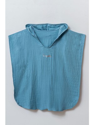 Beniizle Lyrax Kabartmalı Organik %100 Pamuk Müslin Kapüşonlu Plaj Havlusu Çocuk Bebek Pareo Panço