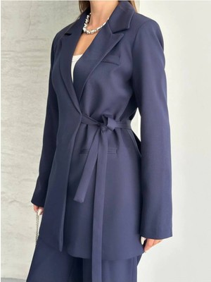 Vesantia Kadın Lacivert Bağlamalı Blazer Pantolon Takım