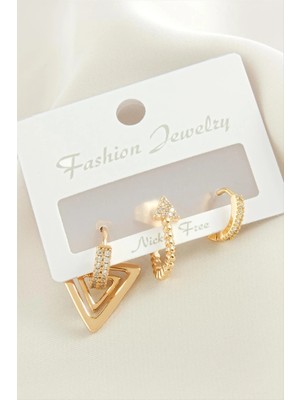 Kocadal 3 Adet Ok Zirkon Taşlı Küpe