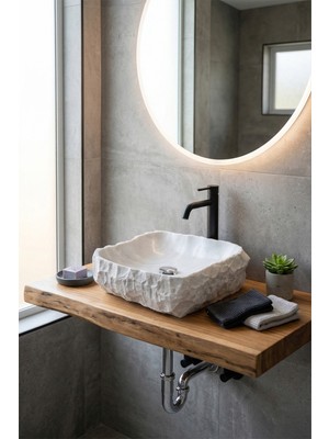 Deconore Doğal Mermer Modern Blok Lavabo