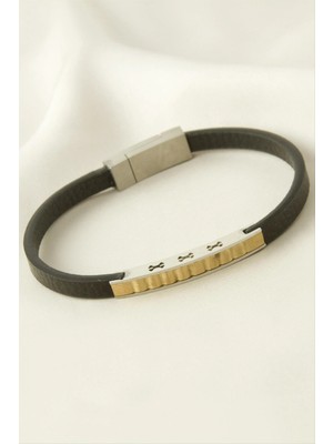 Pileli Store Burgulu Deri Çelik Bileklik