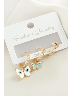 Kocadal 3 Adet Kelebek Zirkon Taşlı Küpe