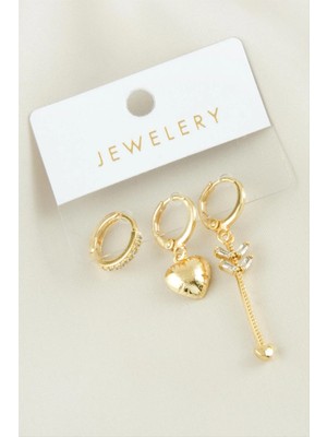 Kocadal 3 Adet Kalp Zirkon Taşlı Küpe