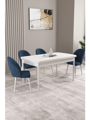 Asaella Mobilya Milas Beyaz 80X132 Mdf Açılabilir Mutfak Masası Takımı 4 Adet Sandalye