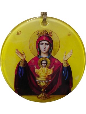 Mixperi 12 cm El Yapımı Cam Ikon Duvar Süsü - Hz. Meryem ve Isa Temalı Dekoratif Askılı Obje