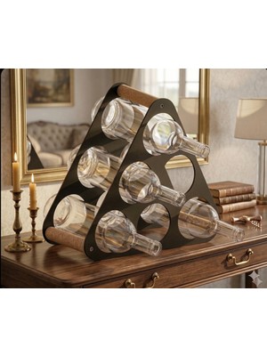 Aybi Dekor Tezgah Üstü Masa Üstü 6'lı Metal Şaraplık Standı ve Şişe Standı Siyah