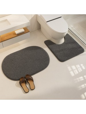 Eurobano Shaggy Oval 2'li Set Banyo Paspası 60X100-60X50 %100 Doğal Lateks Kaymaz Taban Yıkanabilir Banyo Seti