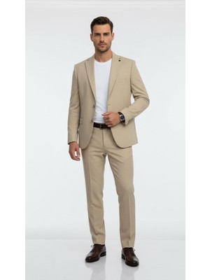 Plus Scorpion Erkek Slim Fit Mikro Dokulu Takım Elbise Çift  Düğmeli Modern Kesim