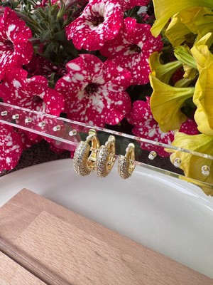 Ebru Çitak Gold 3'lü Zirkon Taşlı Küpe