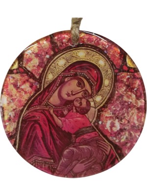 Mixperi Cam Ikon Duvar Dekoru - 12 cm Askılı Meryem Ana Tasarımlı Cam Süs