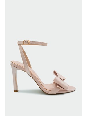 Laminta Wanbi Fiyonk Detaylı Kadın Pudra Saten Topuklu Ayakkabı