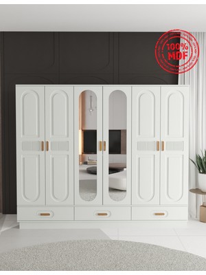 T&B Dova 6 Kapaklı Çekmeceli Bazalı Gardırop - Tamamı Mdf