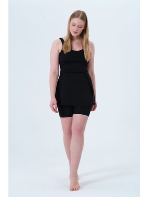 Tesmay Kadın Siyah Askılı Ince Kaplı Taytlı Elbise Mayo