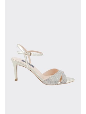 Derinet Bilekten Bantlı Taşlı Kadın Abiye Ayakkabı