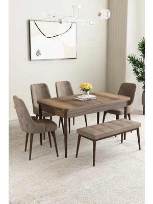 Asaella Mobilya Clara Barok Desen 80X132 Açılabilir Mdf Masa Yemek Odası Takımı,mutfak Takımı 6 Adet Sandalye