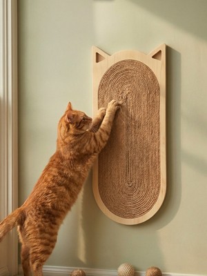 Nuvori Özel Tasarım Kedi Tırmalama Tahtası | 45CM X20 cm Doğal Ahşap ve Jüt Ip | Minimalist Dizayn ve Şık Görünüm