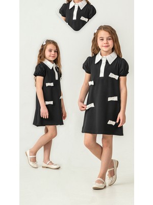 Jabber Kız Fiyonk Yaka Detaylı Dokuma Elbise