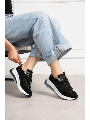 Shoetek Susanne Kadın Sneakers  Bağcıklı Spor Ayakkabı Siyah Süet